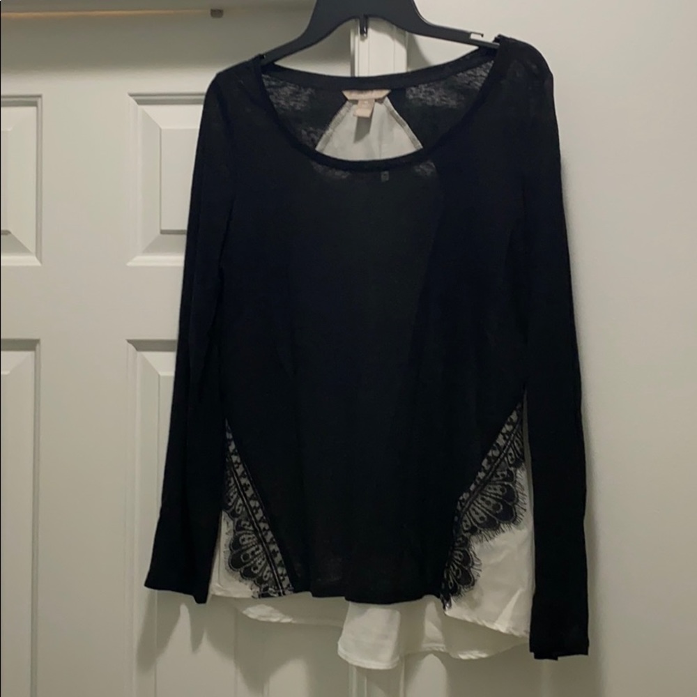 Black and white lace/silk/cotton top